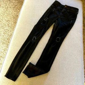 Hollister High Rise Super Skinny Ripped Distressed Black Jeans: 23x30
